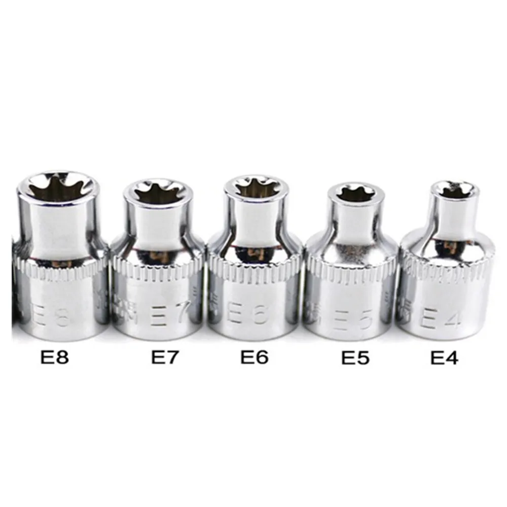 Новинка 14 шт. набор женских гнезд Torx Star E4 E5 E6 E7 E8 E10 E12 E14 E16 E18 E20 E22 E24 CR V 1/2 & 3/8 1/4 дюйма