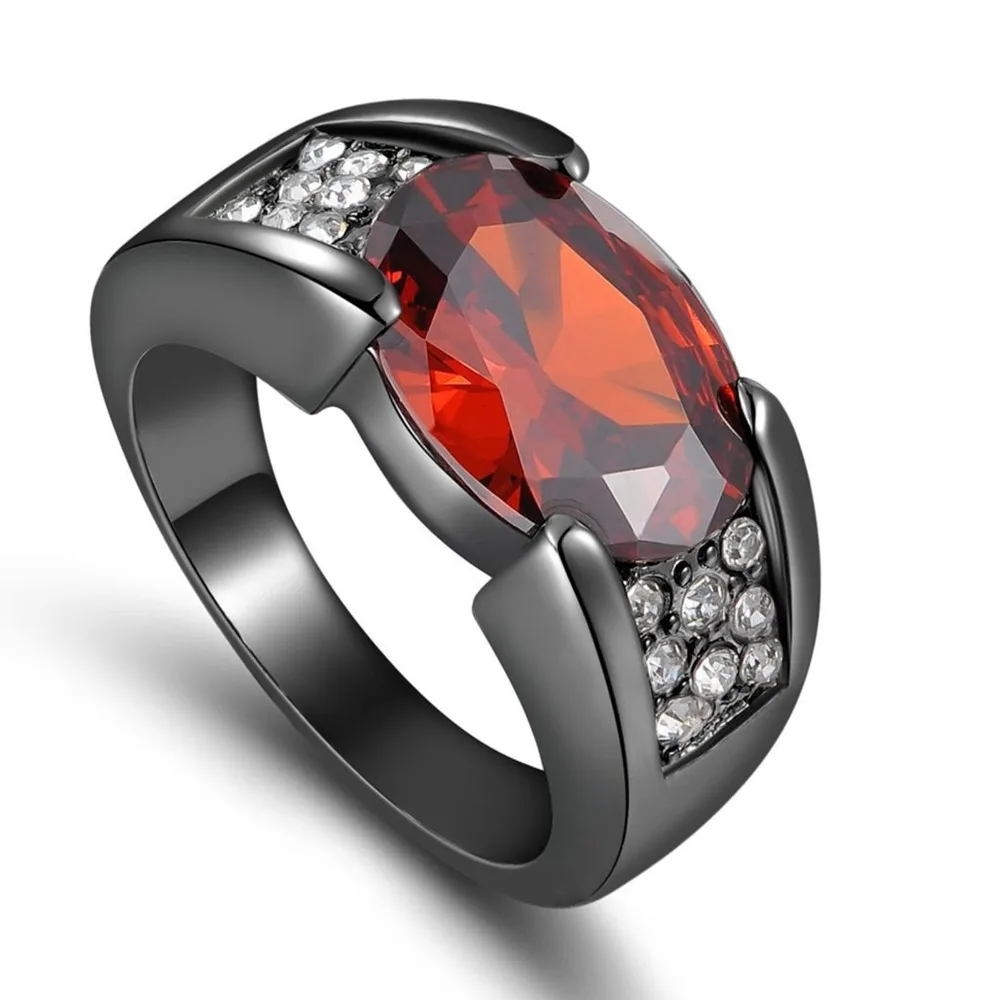 Модные Размеры 6 10 Solitaire красный гранат новые черные мужские кольца|Кольца для