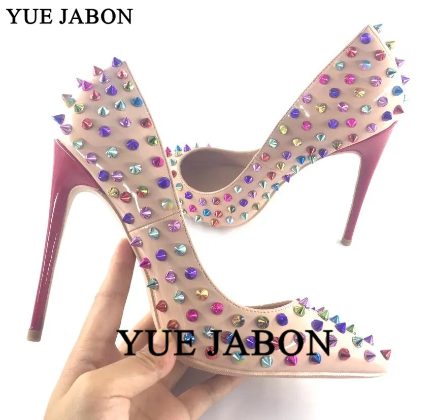 Женские блестящие туфли YUE JABON розовые на высоком каблуке шпильке с шипами и