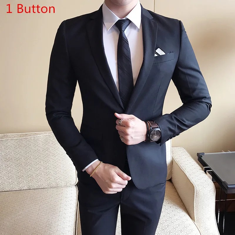 1 buttons black Пальто брюки) бизнес-отделка высокое качество мужские костюмы два комплекта свадьбы Повседневные Вечерние Классические Серые Костюмы Блейзер одежда - Цвет: 1 buttons black