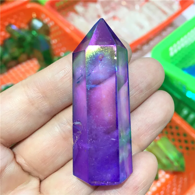 Красивая кварцевая башня с кристаллами Aura Фиолетовый Ангел титановая