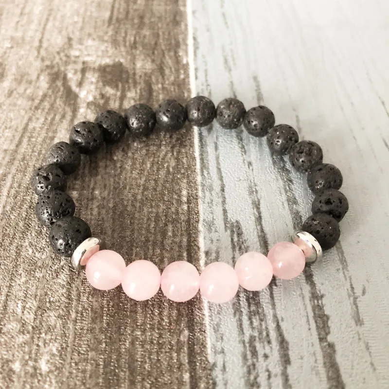 Женский браслет из бусин и вулканической лавы розовый для йоги|yoga bracelet|bead braceletpink