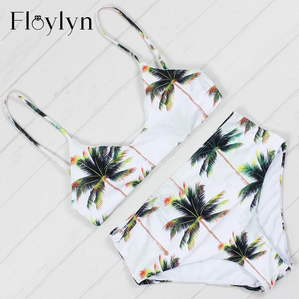 Floylyn Купальники пуш ап пальмовые деревья принт Ретро женские купальники с