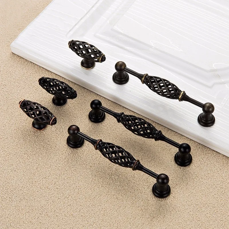 5 шт. черный клетка дверная ручка античный Мебель ручки для Кухонные шкафы Винтаж
