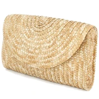 straw clutch purses for women summer beach handbags wedding envelope wallet color brown