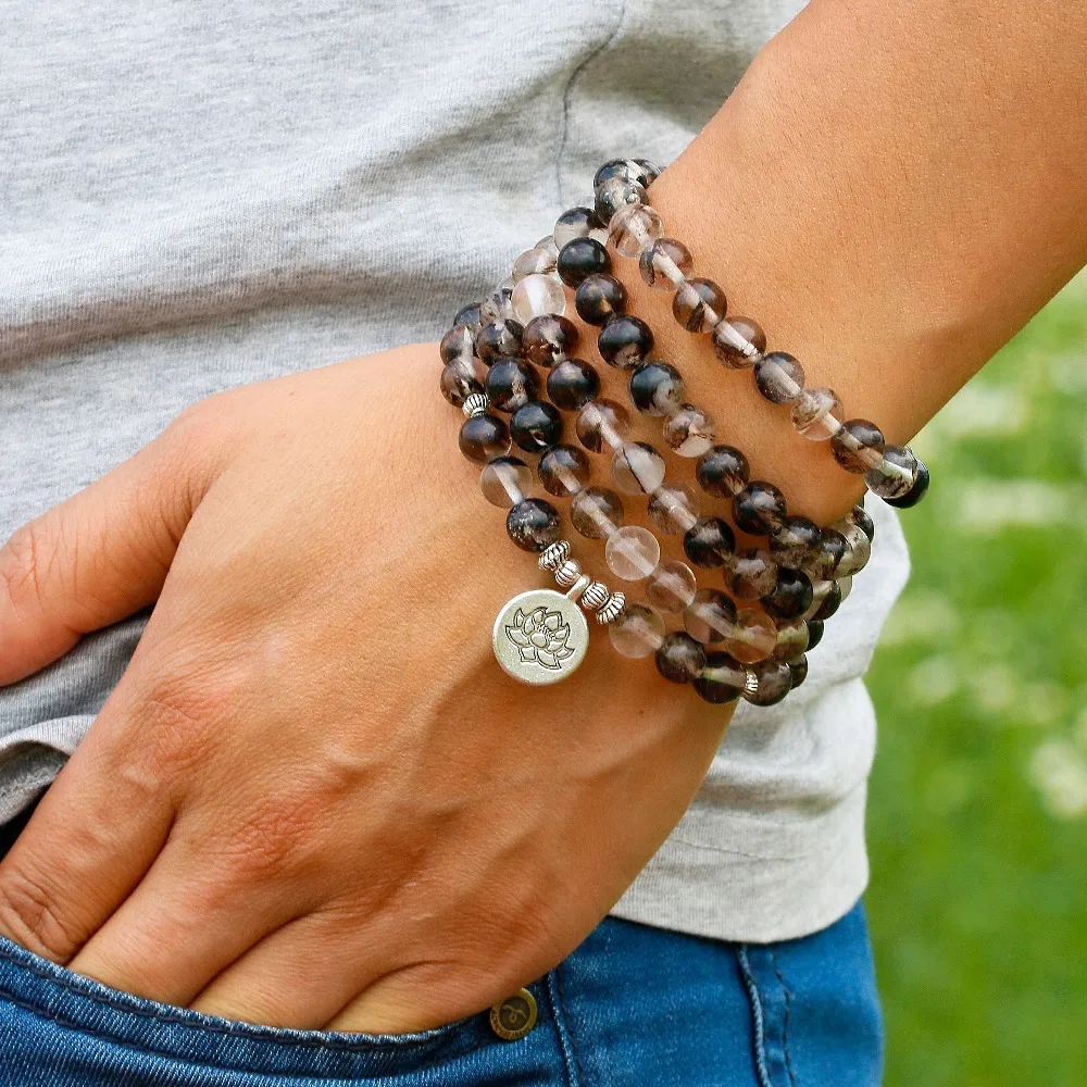 Ожерелье и браслеты Mala из черного арбуза кожуры для мужчин браслет йоги с