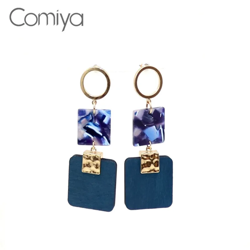 Серьги подвески Comiya Геометрические Квадратные аксессуары кулон золотого цвета