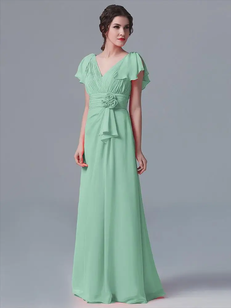 Green Vestido boda mujer invitada2019 Новое шифоновое платье-труба с рукавом трапециевидной формы, богемное Мятное, зеленое, фиолетовое, арбузное красное платье подружки невесты lon - Color: Green