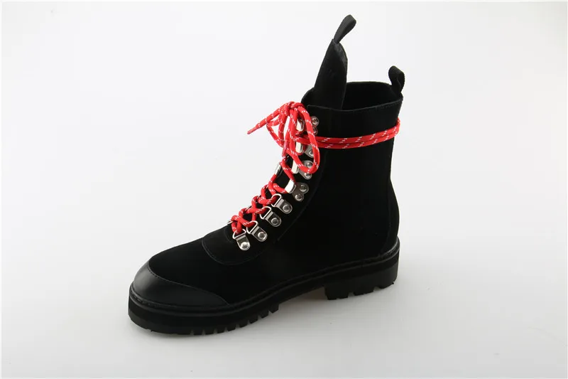 Женские ботинки на платформе со шнуровкой красные зимние уличные нескользящей