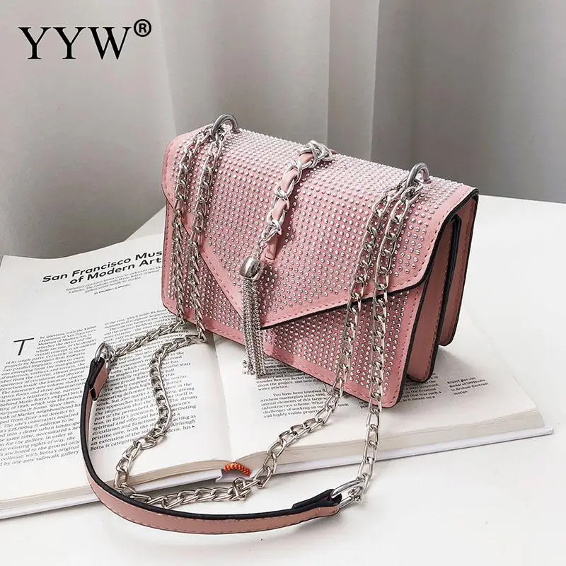 New Fashion Pu Leather Shoulder Bag Women Tassels Crossbody Bling Shining Rhinestone Rivet Cross Body Travel | Багаж и сумки