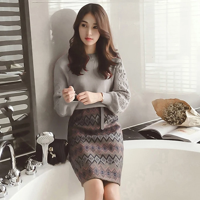 Весна и осень 2017 комплект корейской трикотажной одежды облегающее платье до