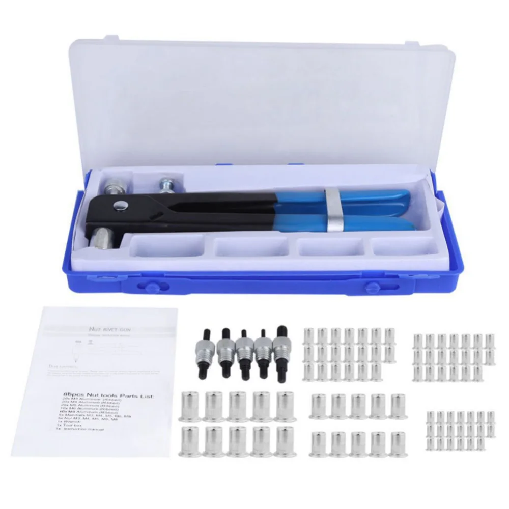 86pcs/set Hand Riveter Nut Rivet Gun Kit M3-M8 Manual Threaded Rive Tool kit Stainless Steel Nuts Metric Thread For Screws | Инструменты