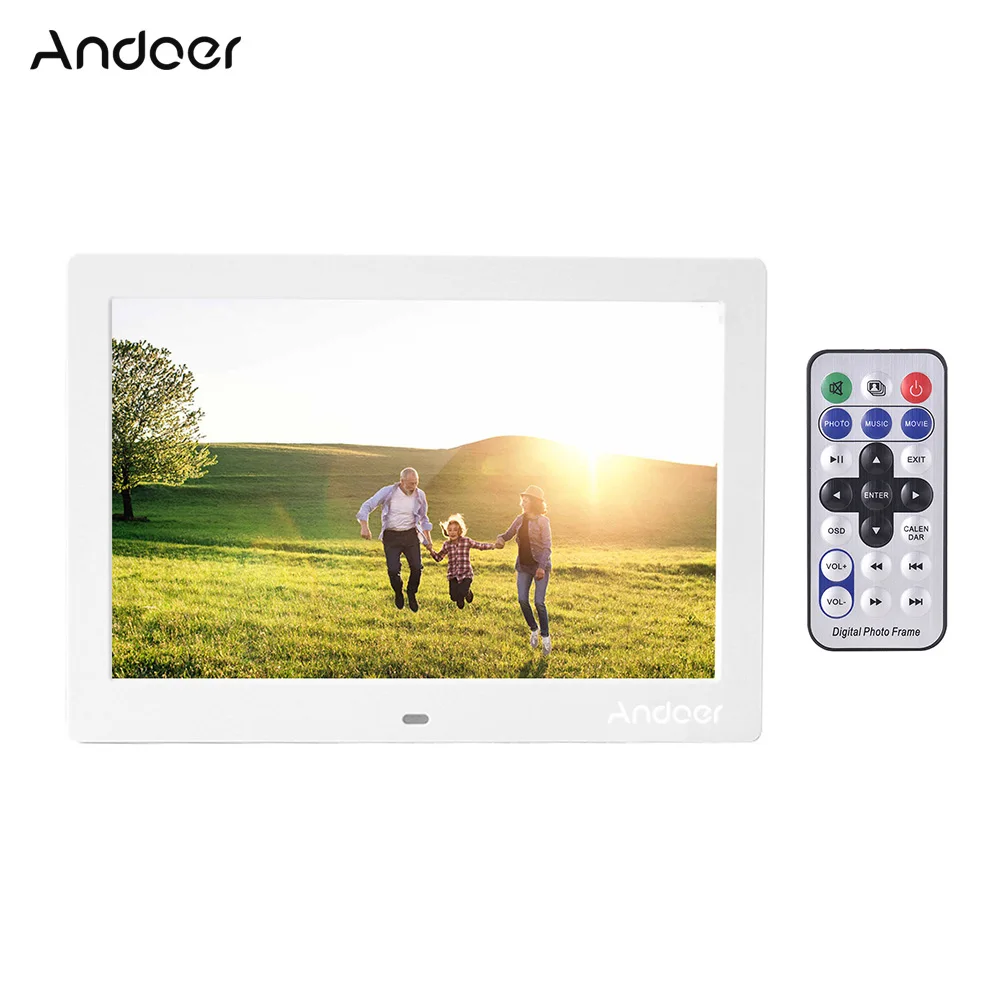 Andoer 10 дюймов цифровая фоторамка часы календарь MP3 MP4 видеоплеер высокого Разрешение с удаленным Управление черный США разъем