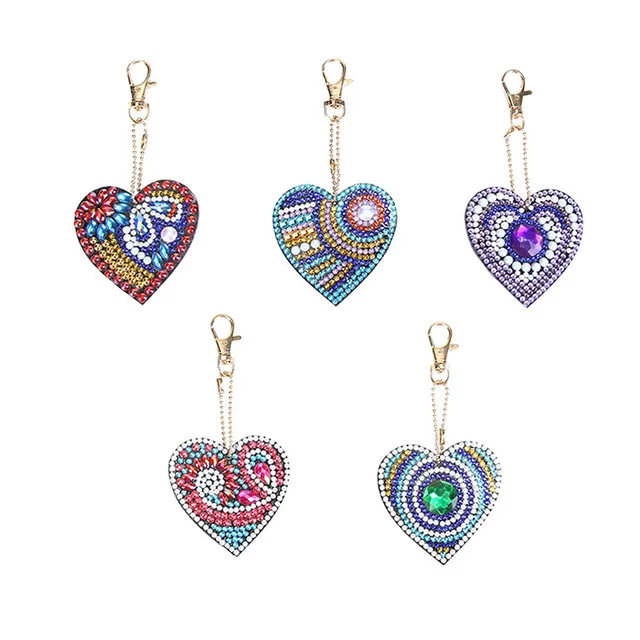 5Pcs Heart 5 шт. DIY полная дрель алмазная живопись специальная форма бабочка животное алмазная живопись женская сумка брелок ювелирные изделия ручной работы подарки - Цвет: 5Pcs Heart