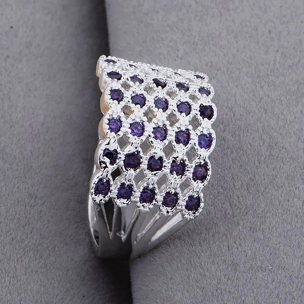 Серебряное кольцо модное для женщин и мужчин вязаные/фиолетовые камни/auxajmea chdakyka