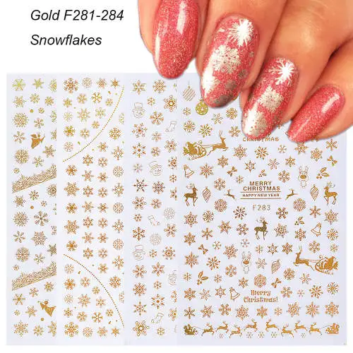 F281-284 Gold 4pcs 4 шт./компл. снежинки 3D ногтей Стикеры Ползунки Рождество Стикеры для ногтей модный дизайн для ногтей Наклейка аксессуары TRF267-284 - Цвет: F281-284 Gold 4pcs
