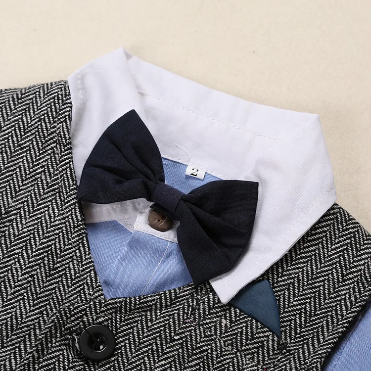 Fashion Handsome children's clothing sets gentleman Boy's 4pcs suit set Kids clothes long-sleeve shirts+vest+jeans+bow tie | Детская