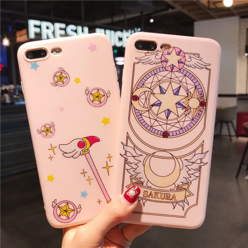 For iPhone 8 8plus Captor SAKURA Case +Tempered Glass Screen film Japan Super cute case for 6S 6SPlus 7 7plus Fudas |