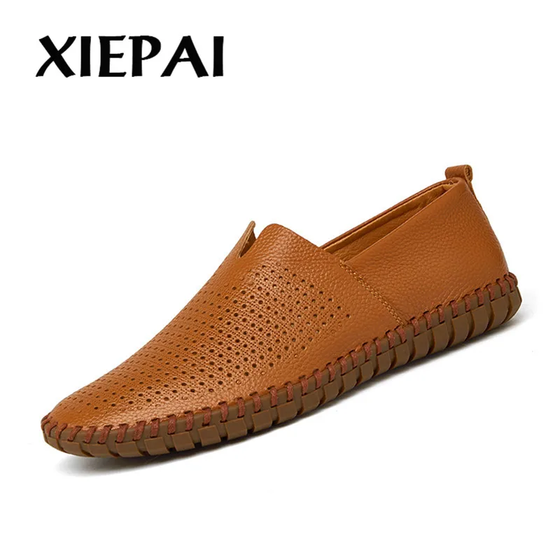 2019 Hollow Style Men Leather Loafers Summer Moccasins Big Size 38-47 Hot Sale Man Breathable Light Shoes | Обувь