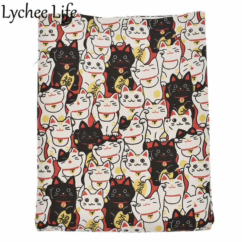 Японская ткань Lychee Life с изображением кошки удачи милая хлопковая принтом