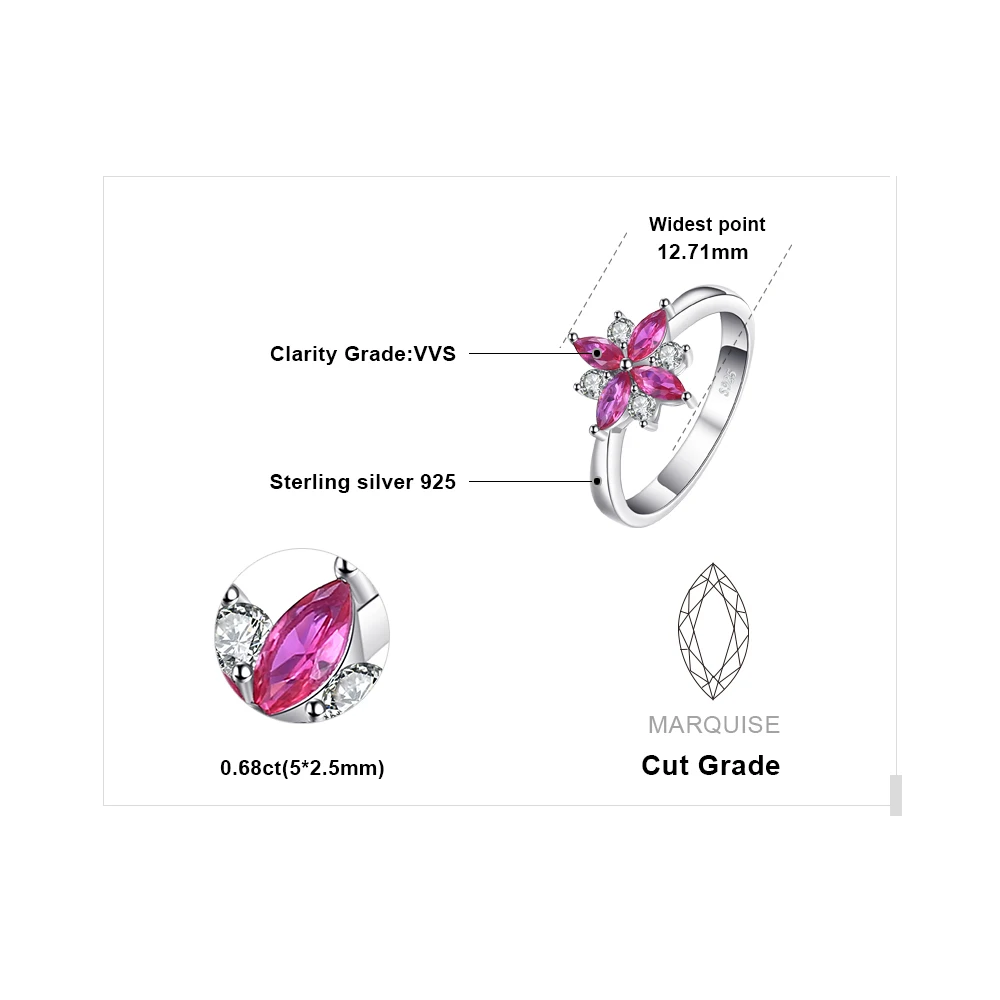 Jewelrypalace цветы 0.85ct создан Рубин заявление кольцо стерлингового серебра 925