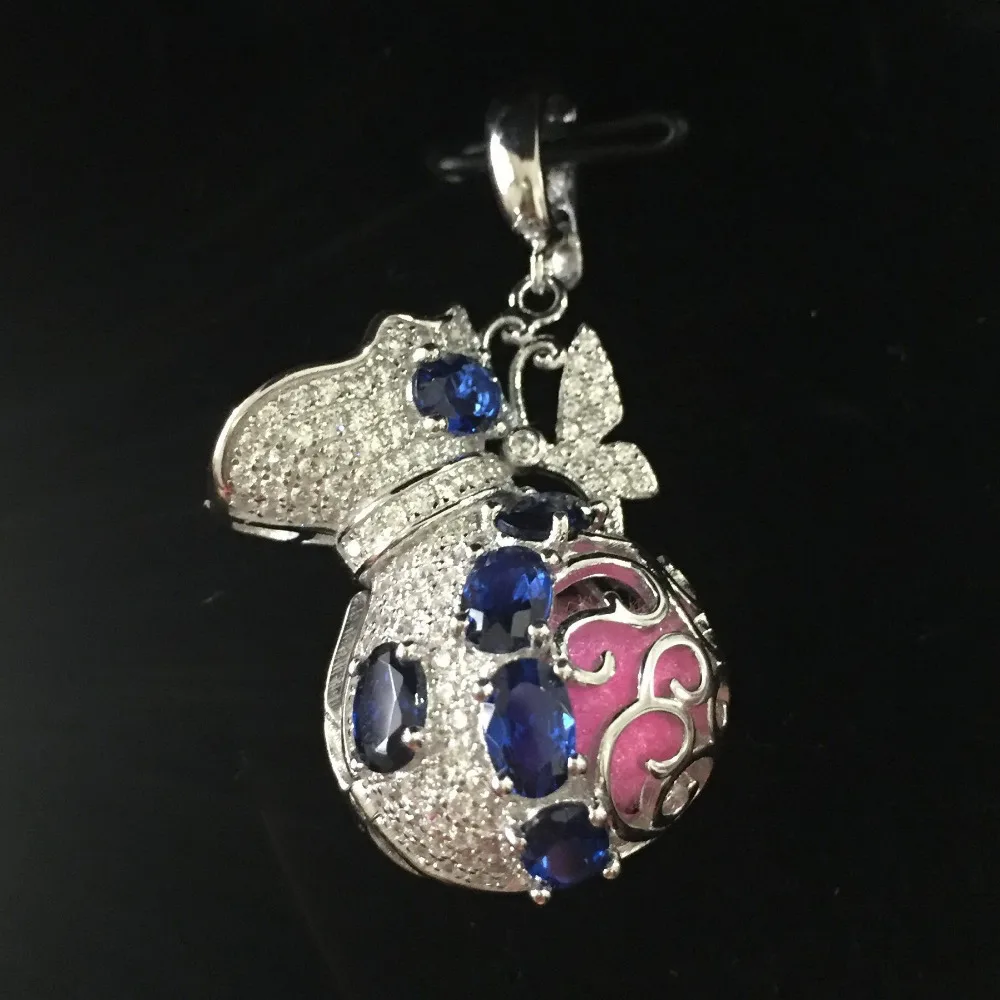 Твердая S925 Lucky Treasure Bag медальон клетка с блестящим цирконием можно положить 6 12 5 мм