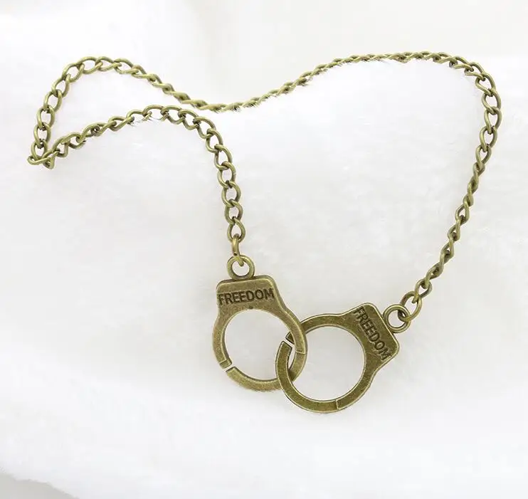2 piece Retro Punk letter handcuffs charm bracelet for man woman bronze silver cartoon manacle chain jewelry gift | Украшения и