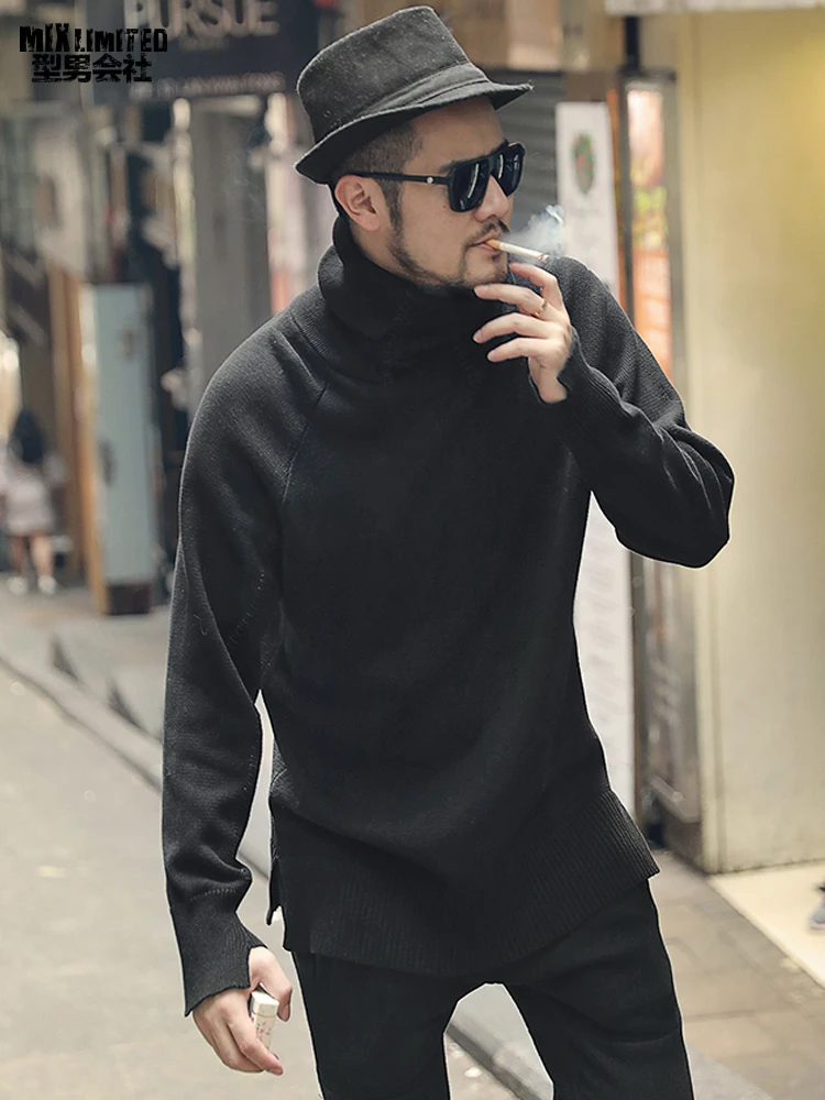 Весенний утолщенный черный мужской свитер с высоким воротом толстые теплые