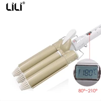 lili ceramic hair curling iron electric three tubes lcd display hair curler professional hair waver styling tools hs 819