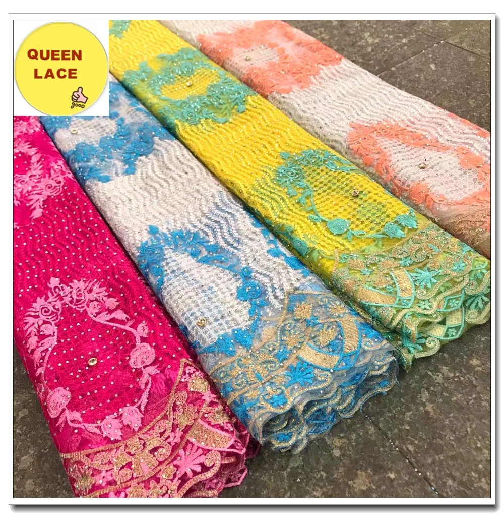 2018 Latest Nigerian Tulle Lace French Net Fabric With Beads And Stones | Дом и сад