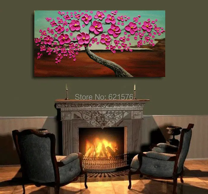Большой ручной росписью домашнего декора абстрактный пурпурный цветы гибискуса
