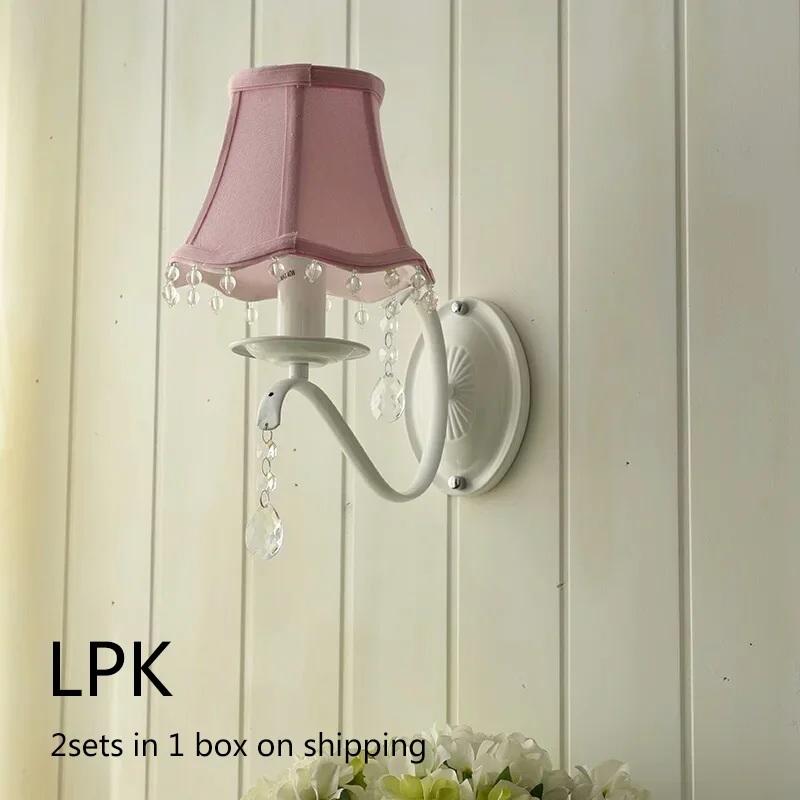 Light Pink 2sets Прикроватные настенные светильники, Розовый Бежевый Синий Белый Лавандовый оттенок, спальня, 1 комплект or2 наборы тканевые настенные светильники, классический светодиодный светильник - Цвет абажура: Light Pink 2sets