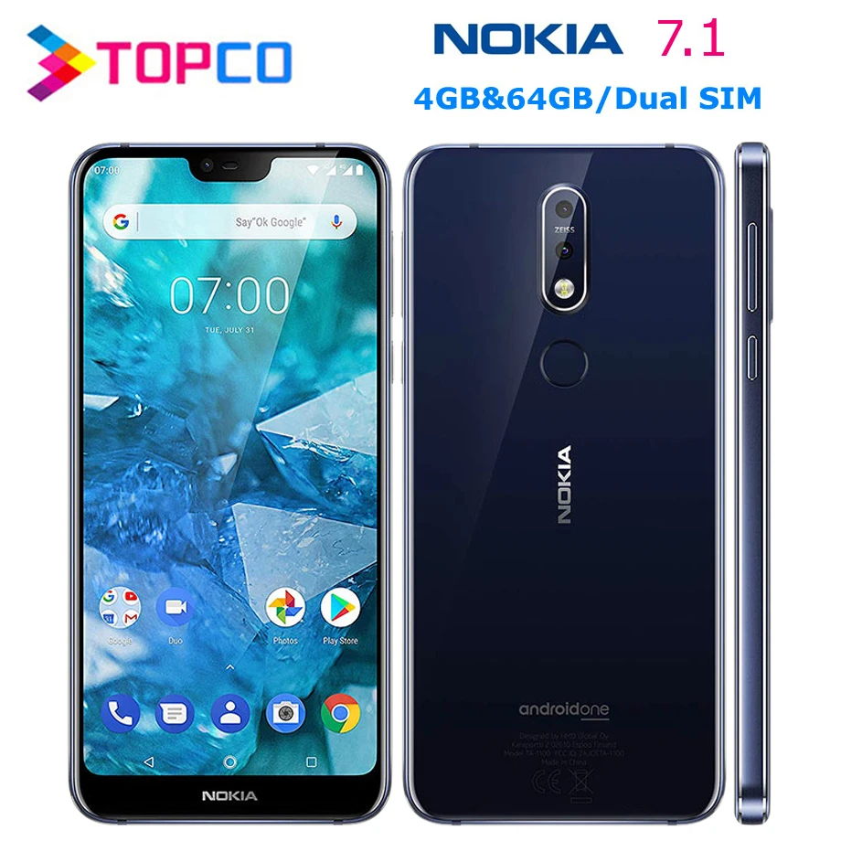 Nokia 7,1,, Android, мобильный телефон, четыре ядра, 4G LTE, 5,84 '', 4 Гб ram, 64 ГБ rom, две sim-карты, две тыловые камеры, отпечаток пальца, NFC
