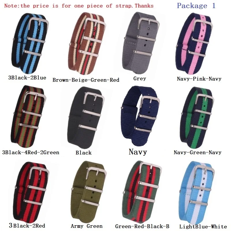 Buy 2 Get 10% OFF) 18mm 20mm 22mm 24mm Solid color Nylon Stripes Nato Woven Fiber watchband Watch Strap Wristwatch Band fabric