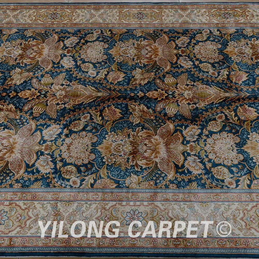 Yilong 4.6'x6.6' Hereke silk carpet blue handmade exquisite hand knotted Turkish rug (1794) | Дом и сад