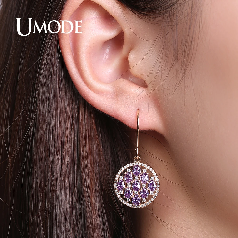 UMODE Новые Модные фиолетовые серьги капли с камнями из фианита для женщин золотого