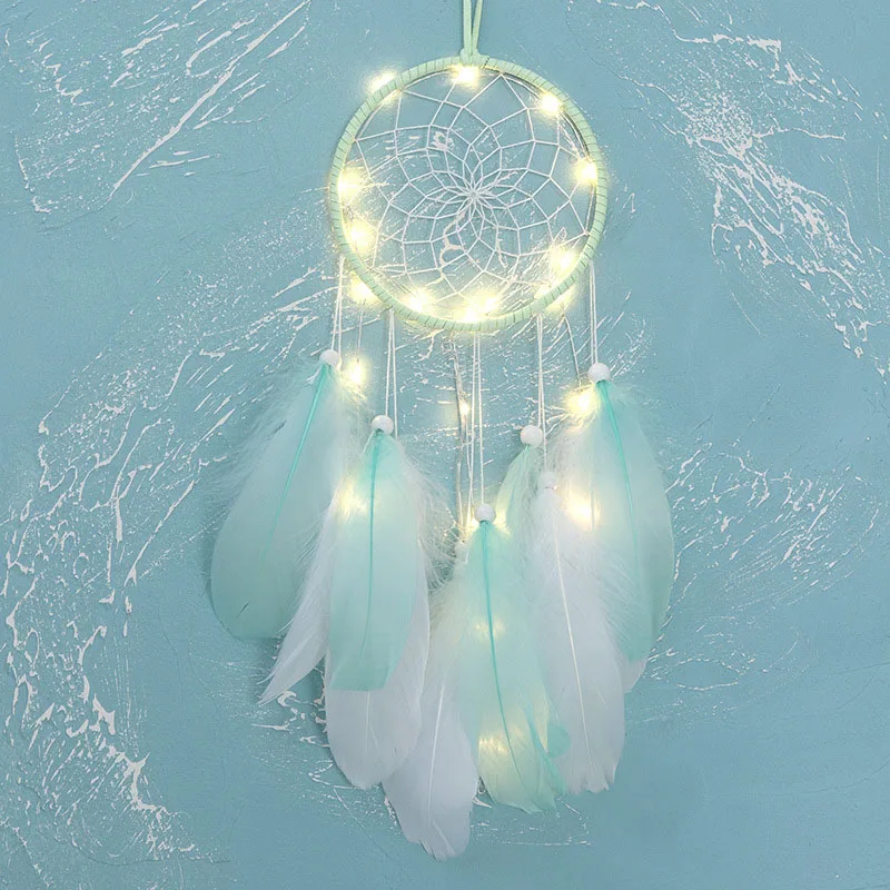 Home decoration girl heart room pendant simple dream catcher small night light handmade lovely birthday gift Wedding decoration - Цвет: green-with light