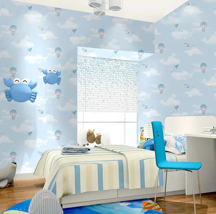 Color 2 Beibehang воздушные шары медведь бумага Самолет обои для детской комнаты голубое небо белые облака розовый шар спальня мальчика девочки обои - Цвет: Color 2