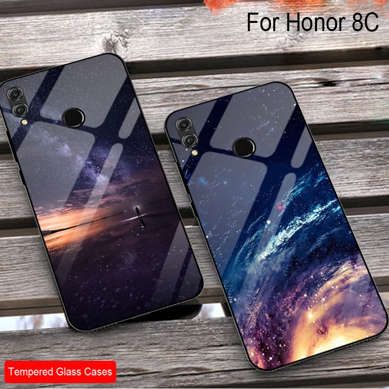

Чехлы с закаленным стеклом для Honor8C Starry, задняя крышка для Huawei Honor 8C, мягкий силиконовый чехол-рамка для Huawei Honor 8 C, чехол