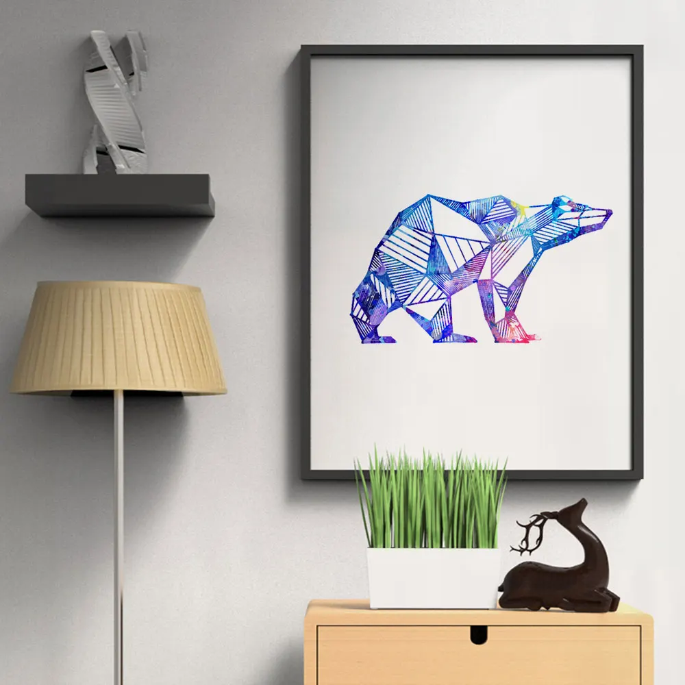 Geometric Polar Bear Watercolor Art Paint Home Decor Animal Posters Kids Room Wall Artwork X56 | Дом и сад