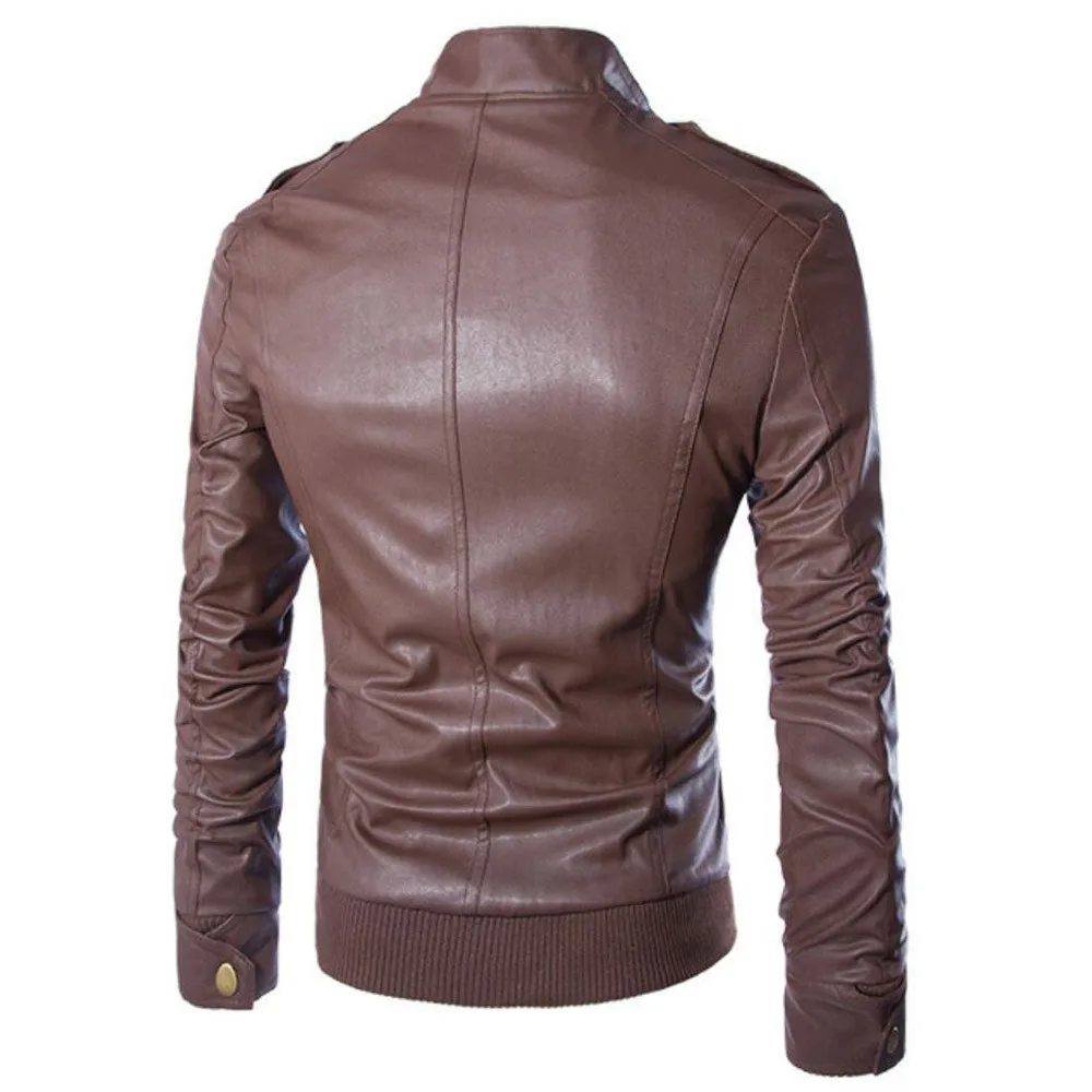 

Nice New Fashion Autumn Male Leather Jacket Slim Fit Coat Men Stand Collar PU Coats Leather Black Jackets Male Jackets W84-JK