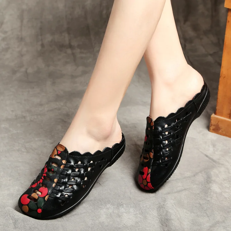 Сандалии в этническом стиле женские дышащие шлепанцы без застежки обувь из