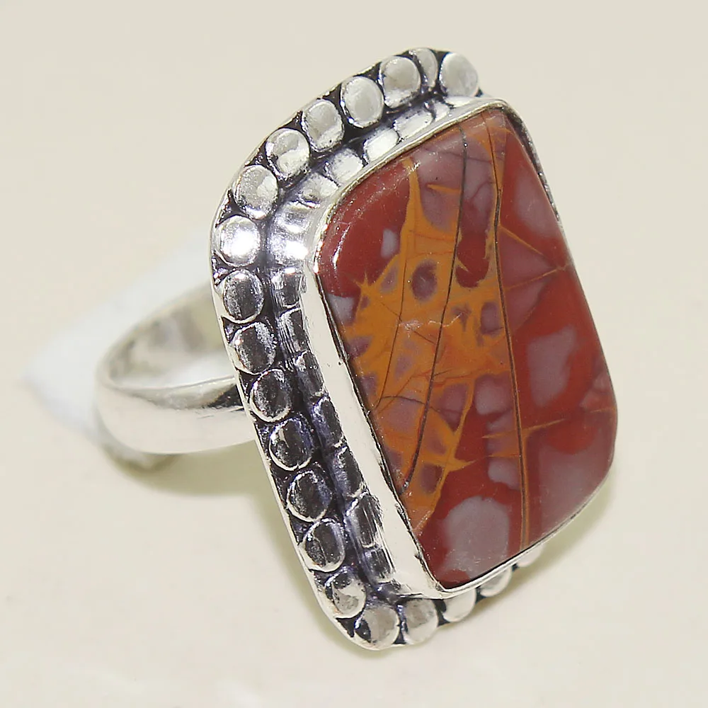 

Red Jaspers Ring Silver Overlay over Copper, USA Size 7.5 , R2119