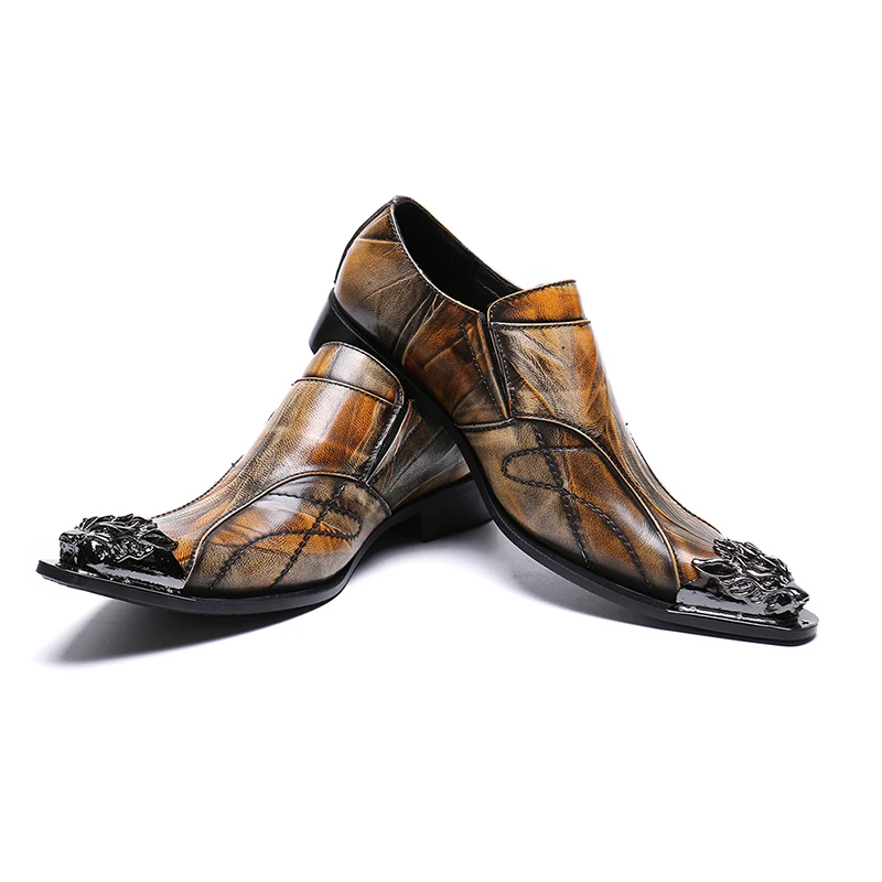 

Chic Retro Genuine Leather Mens Dress Shoes zapatilla hombre Double Buckle Design Formal Shoes Metal Pointed Toe Claquette Shoes