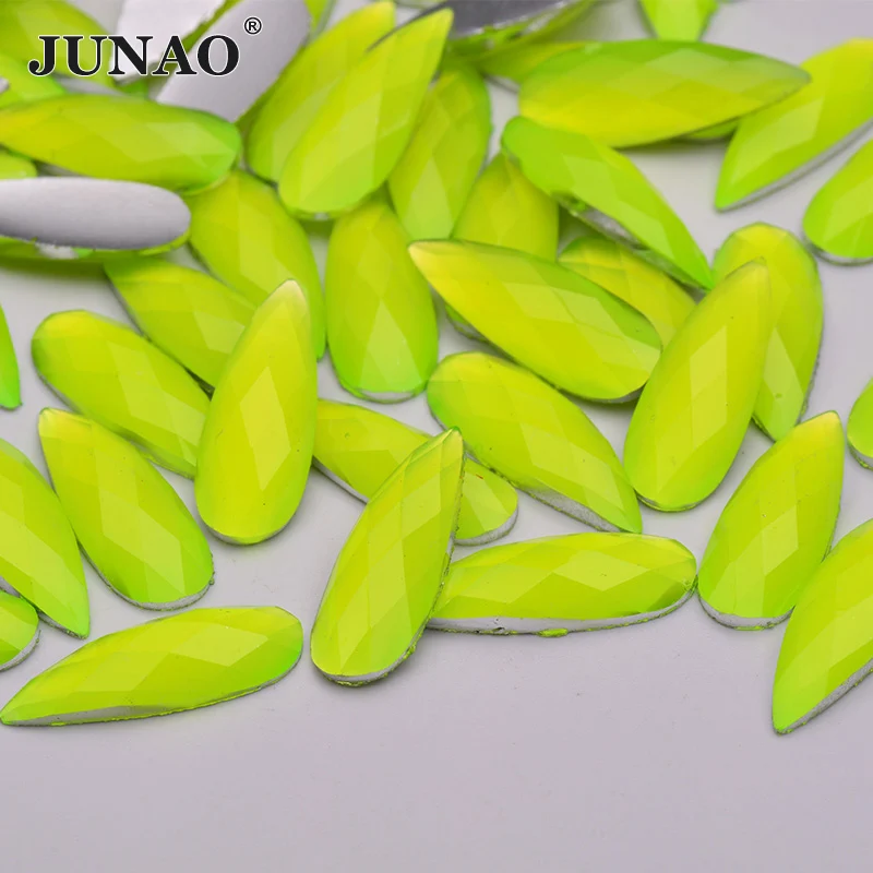 JUNAO 100 шт. 8*22 мм лимонно желтые стразы в форме капли с плоской задней стороной