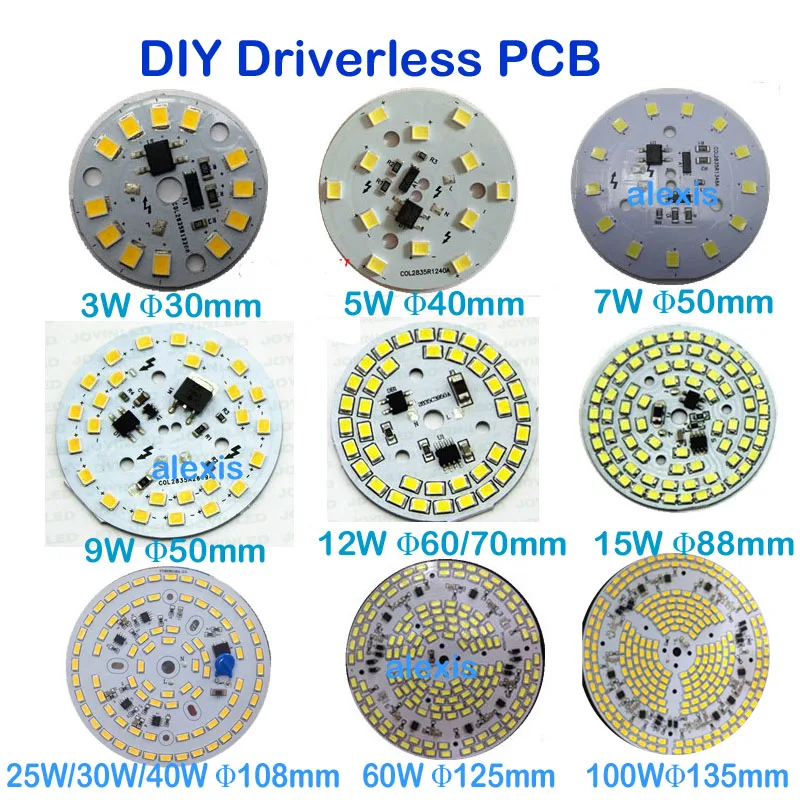 3 Вт 5 7 9 12 15 18 25 30 40 60 100 установлен чип без водителя SMD5730 2835 и драйвер IC. Алюминиевая