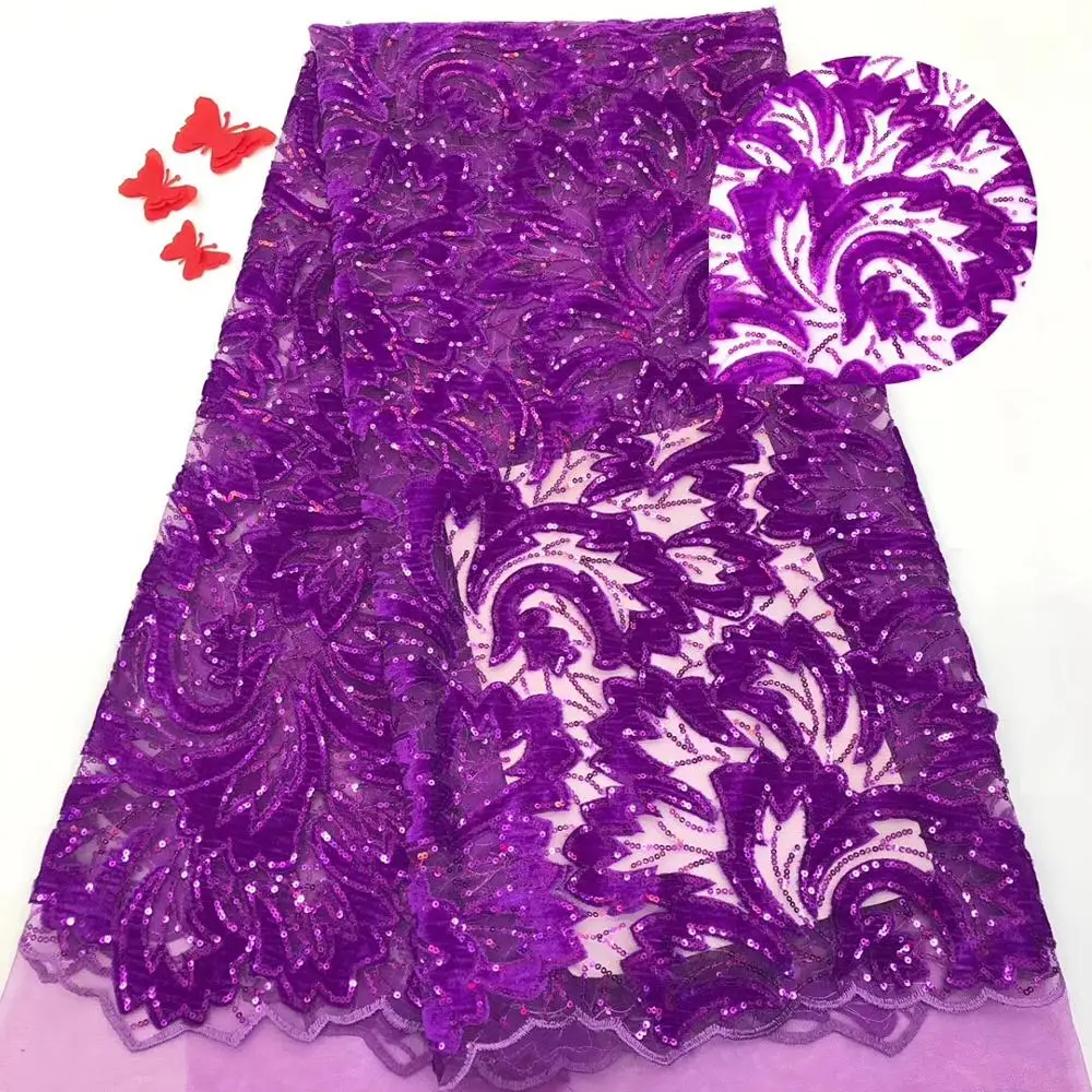 

New style French velve tulle lace fabric African tulle mesh lace with sequins high quality african lace fabrics for wedding ML81