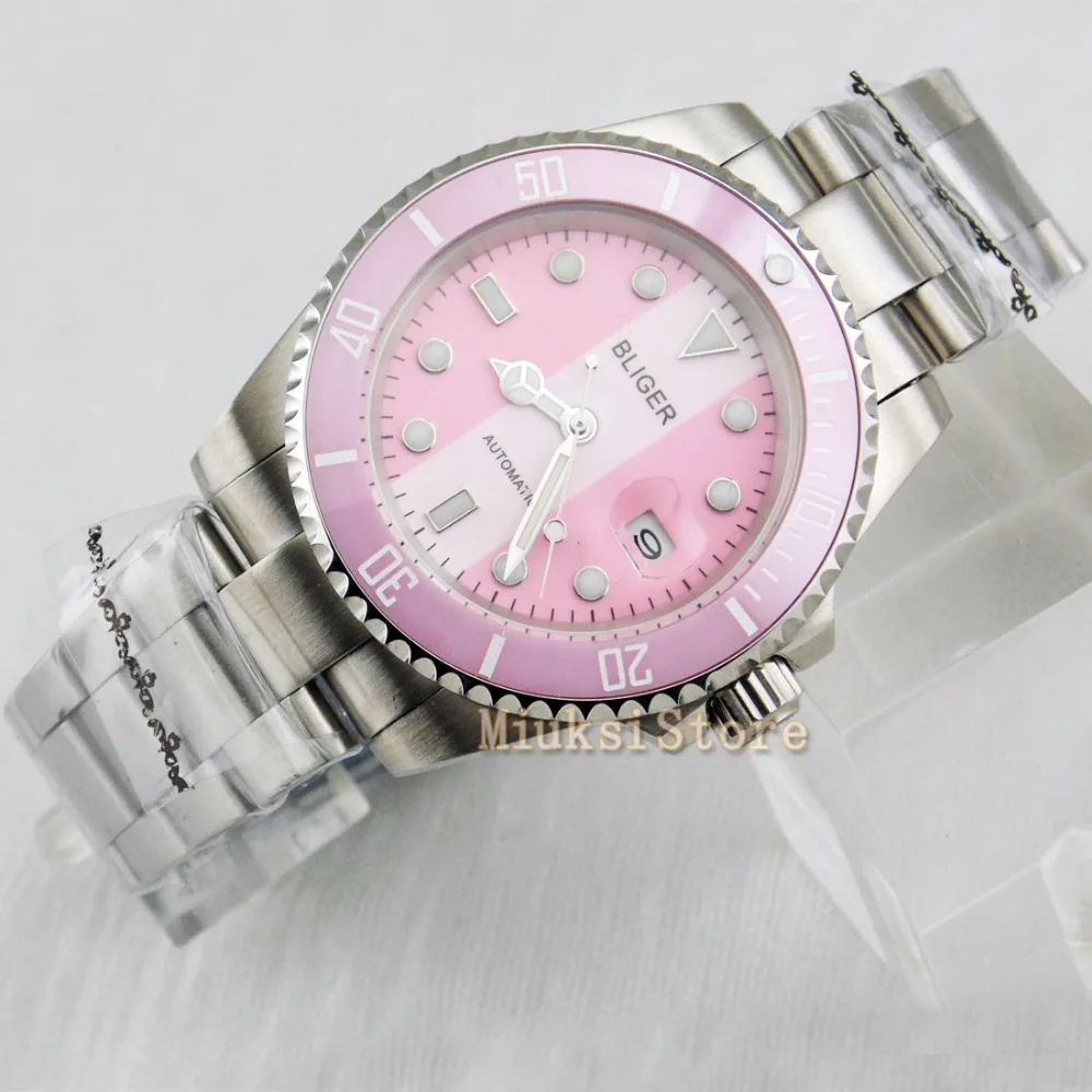 Мужские часы-браслет BLIGER 40 мм с керамическим покрытием светящимся сапфиром