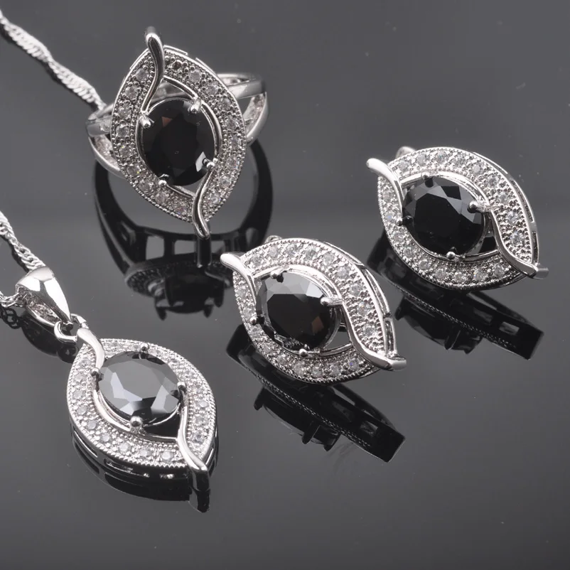 Новый дизайн глаз черный Цирконий Белый CZ женский серебряный цвет Ювелирные