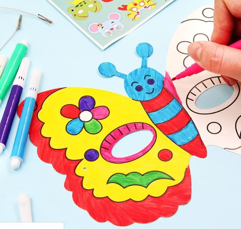 Happyxuan 2 упаковки(16 конструкций) Детские DIY граффити маски для раскрашивания живопись детский сад художественные материалы для рукоделия набор рисования игрушки